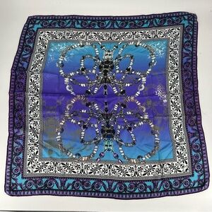 Les Copains Silk Square Scarf Purple Blue Jeweled Graphic